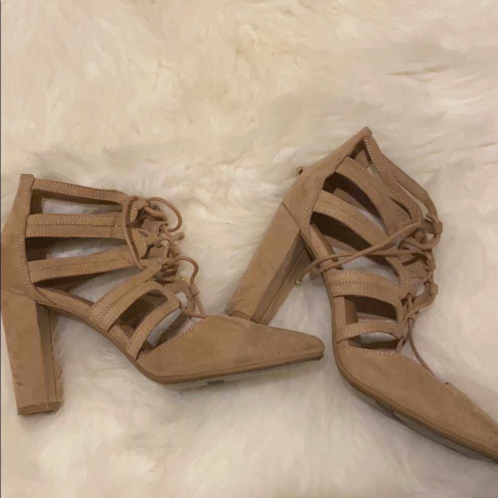 Christian siriano nude strappy block heels